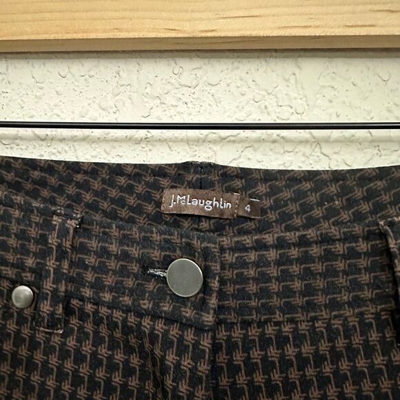 J. McLaughlin "Houndstooth" Ankle Dress Pants Skinny Stretch in Black Brown - Picture 9 of 14
